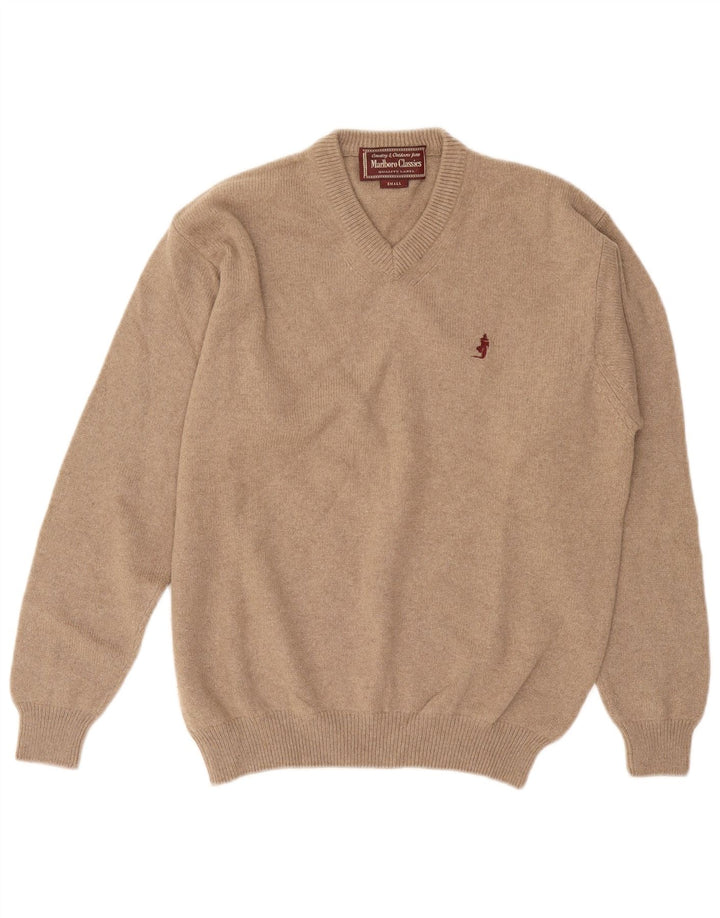 Marlboro Classics Herren-Pullover mit V-Ausschnitt, Größe S, beige Wolle