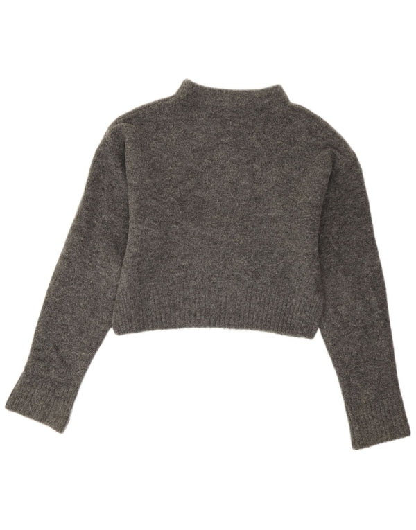 Zara Damen Loose Fit Crop Rollkragenpullover Pullover UK 6 XS Grau meliert