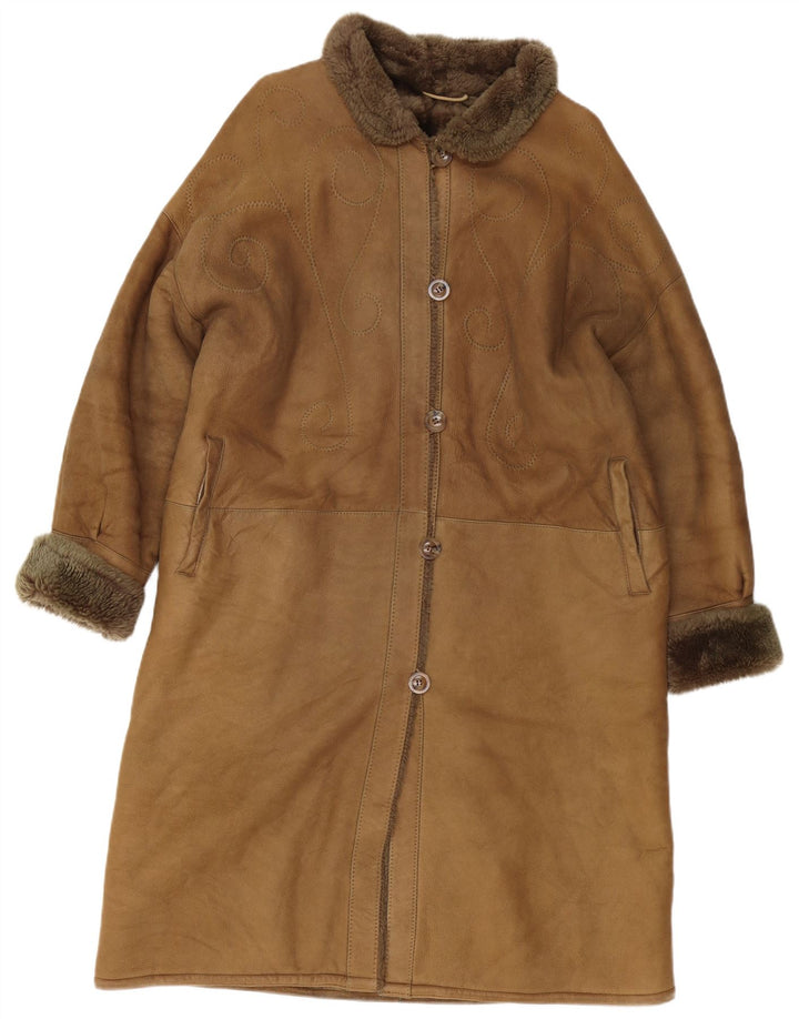 Vintage Damen Shearling Mantel EU 42 Großes braunes Leder