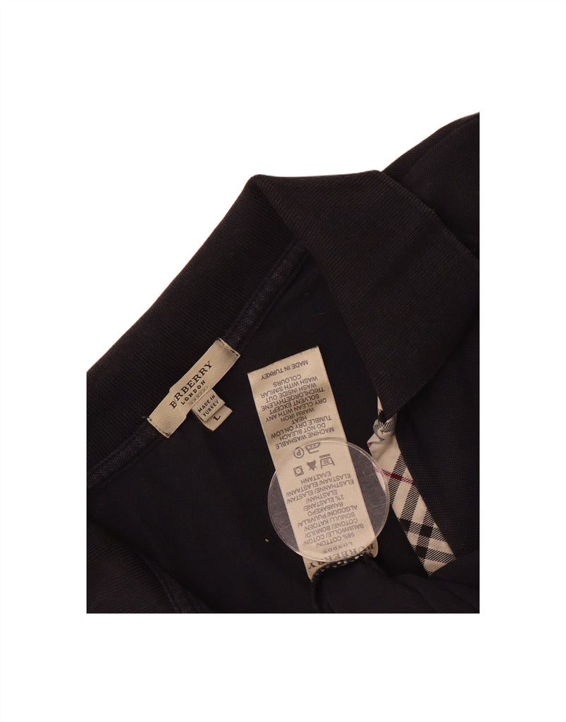 BURBERRY Womens 3/4 Sleeve Polo Shirt UK 14 Large Navy Blue Cotton Vintage Burberry and Second-Hand Burberry from Messina Hembry 