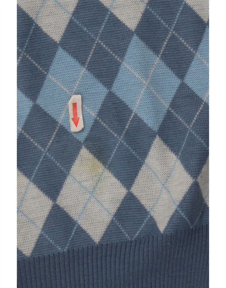 Vintage Herren Weste Tank Top Mittelblau Argyle/Diamond Wool