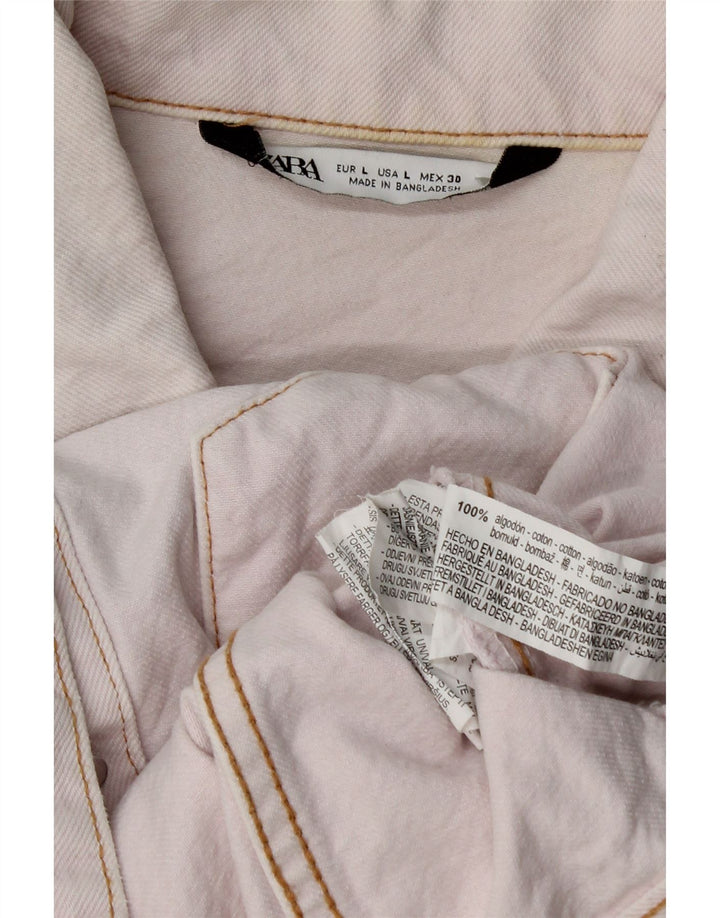 Zara Damen Crop Denim Jacke UK 16 Large Rosa Baumwolle