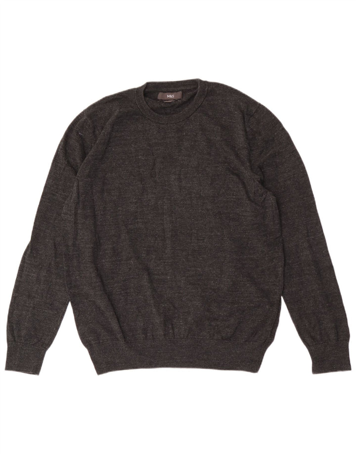 Marks & Spencer Herren-Pullover mit Rundhalsausschnitt, mittelgrau gesprenkelte Baumwolle