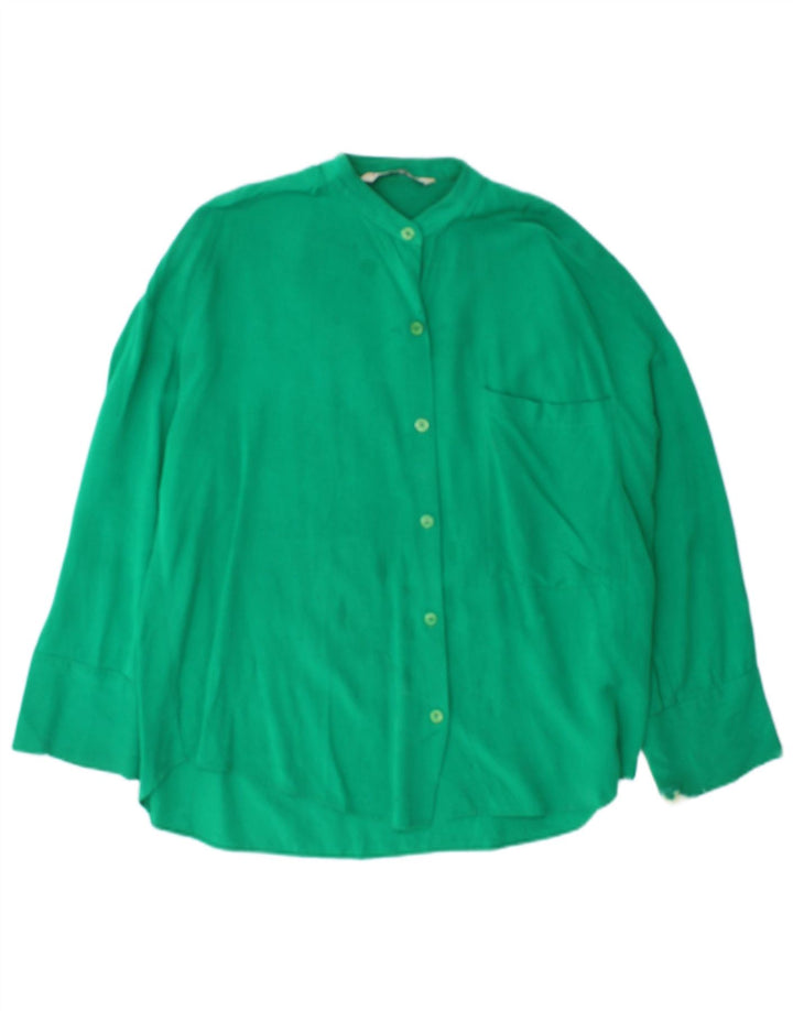 Zara Damen-Oversize-Hemdbluse, Gr. 10, kleine grüne Viskose