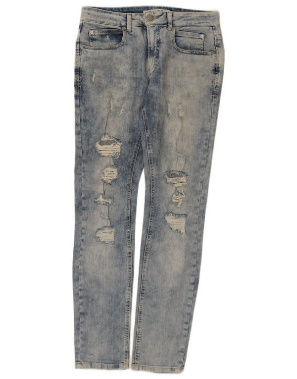 Calvin Klein Herren Distressed Slim Jeans W31 L32 Blaue Baumwolle
