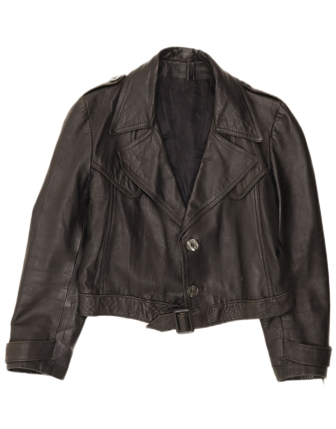 VINTAGE Damen Crop Military Jacke UK 12 Medium Schwarz