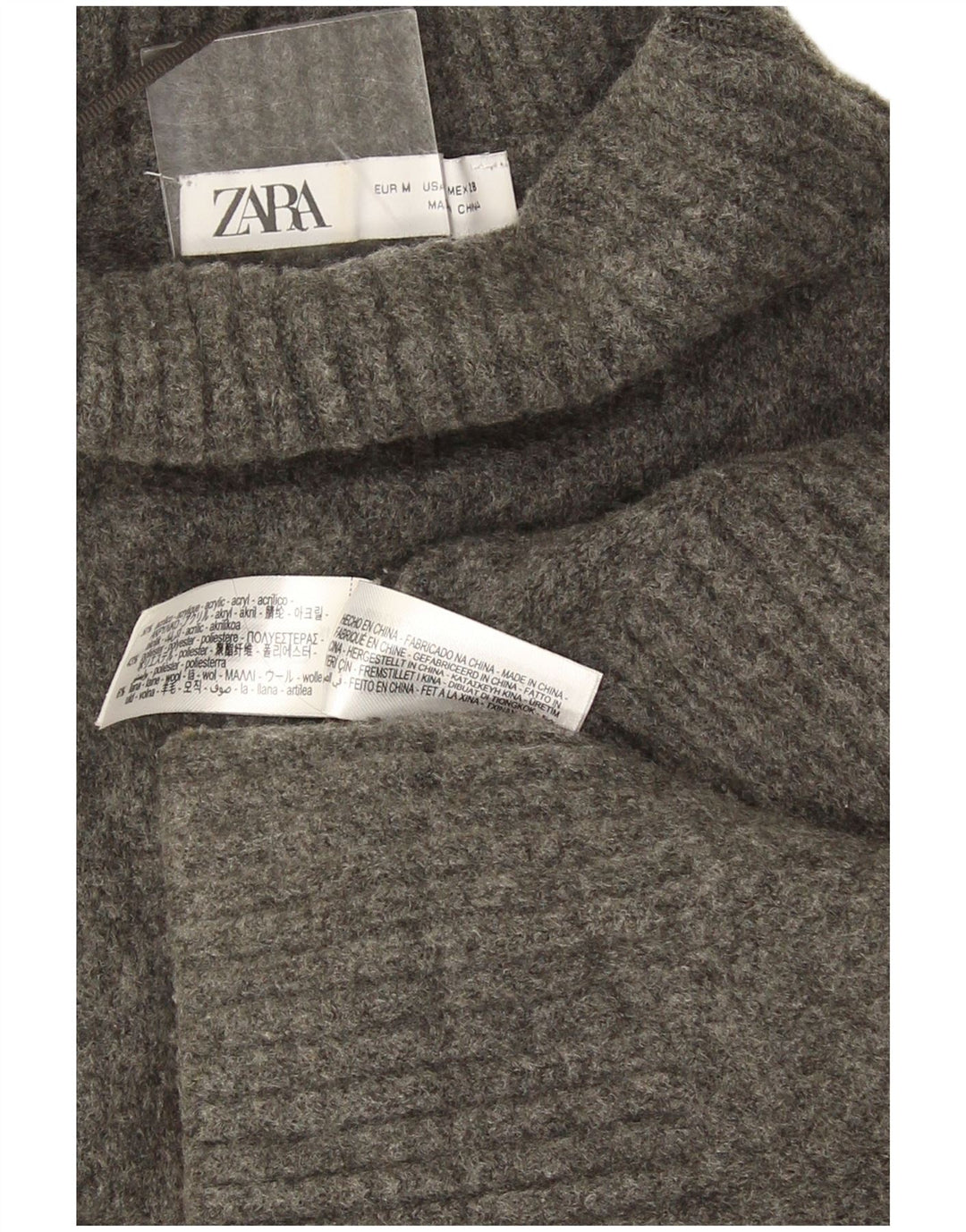 Zara Damen-Pullover mit Rollkragen, übergroß, Gr. 14, Mittelgrau meliert