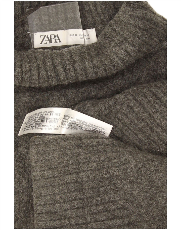Zara Damen-Pullover mit Rollkragen, übergroß, Gr. 14, Mittelgrau meliert