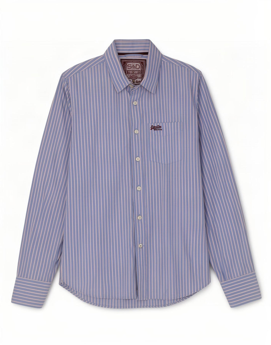 Superdry Herren-Hemd, groß, blaue Nadelstreifen-Baumwolle