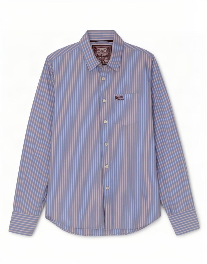 Superdry Herren-Hemd, groß, blaue Nadelstreifen-Baumwolle