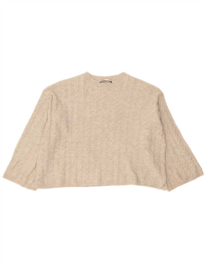 Zara Damen-Pullover, übergroß, Rundhalsausschnitt, Gr. 10, Größe S, Beige