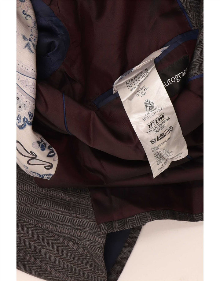 Marks & Spencer Herren Autograph Blazer Jacke UK 42 Large Grau Fischgrätenmuster