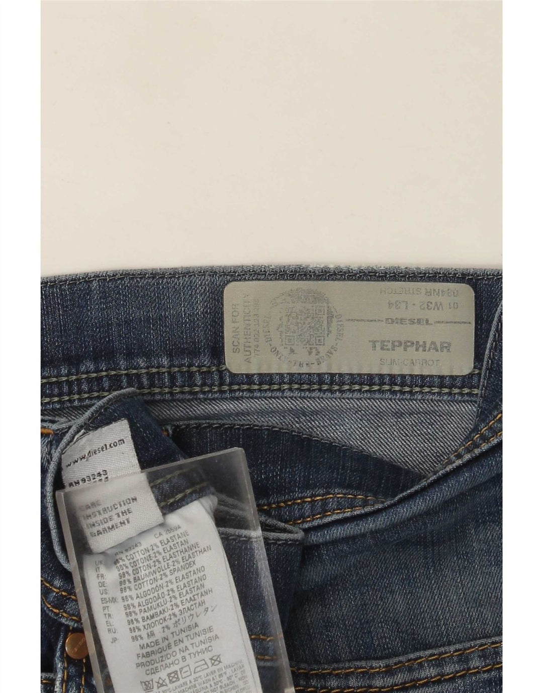 Diesel Herren Tepphar Carrot Slim Jeans W32 L34 Blaue Baumwolle