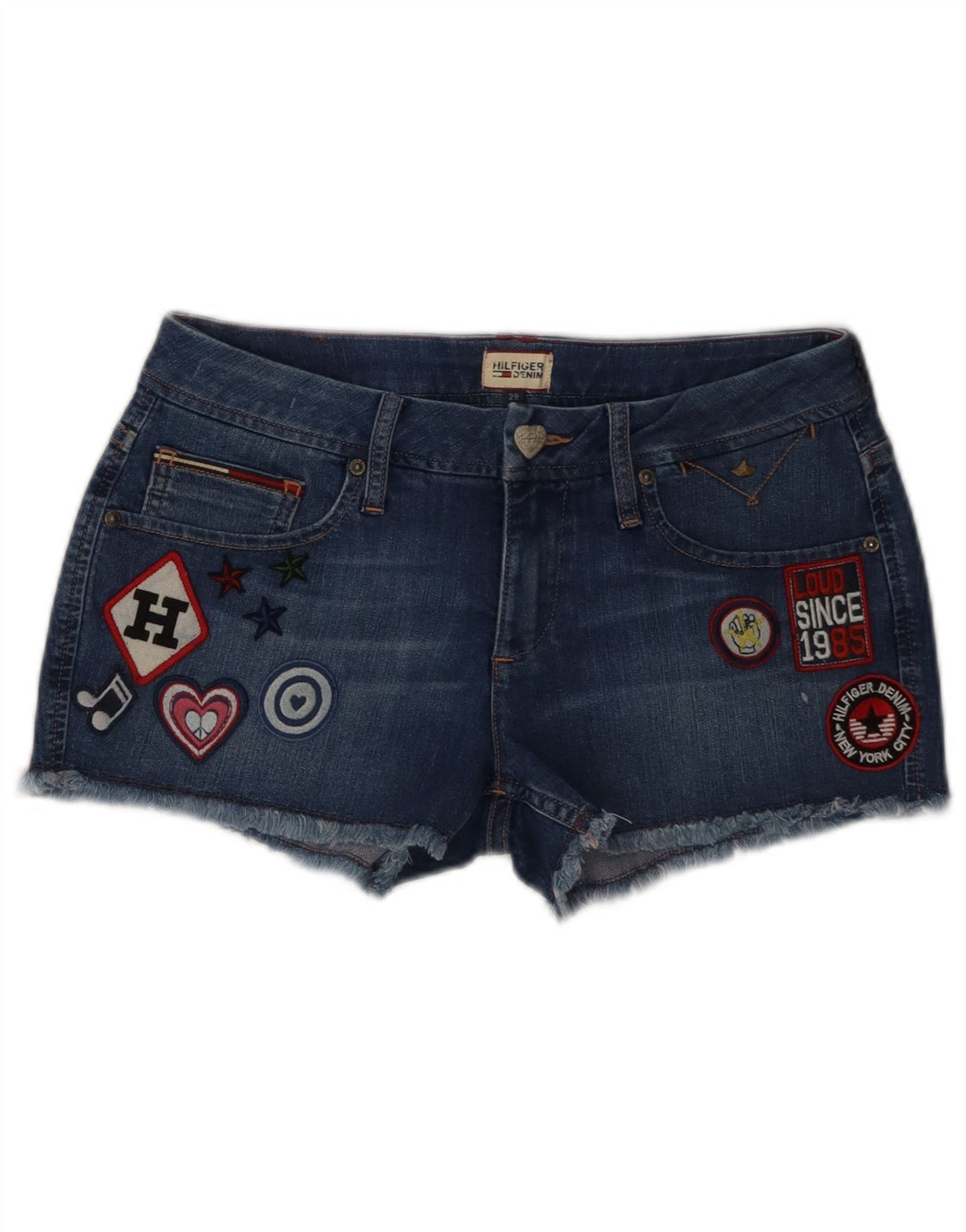 Tommy Hilfiger Damen-Jeansshorts mit Grafik, W29, mittelblaue Baumwolle