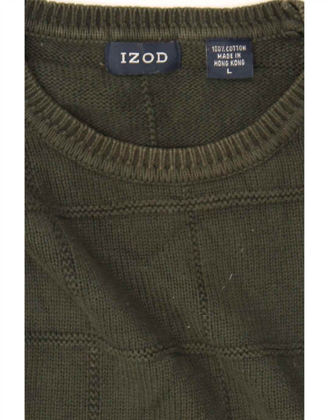 IZOD Mens Crew Neck Jumper Sweater Large Green Check Cotton Vintage Izod and Second-Hand Izod from Messina Hembry 