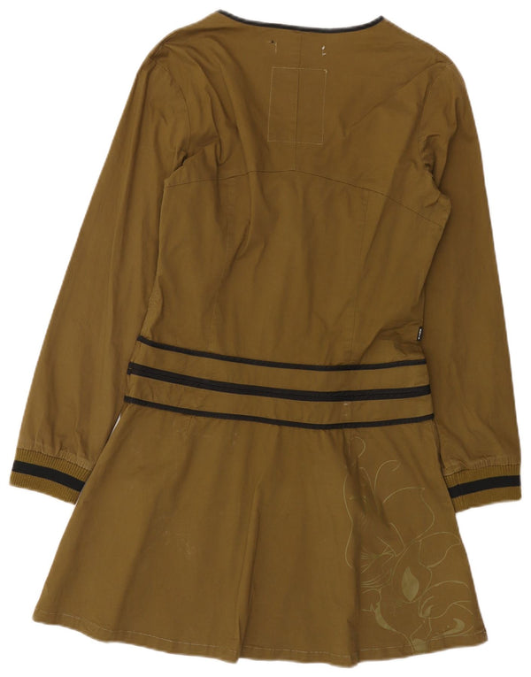 Skunkfunk Damen-Empire-Kleid mit Militärgrafik, UK 12, mittleres Khaki mit Blumenmuster