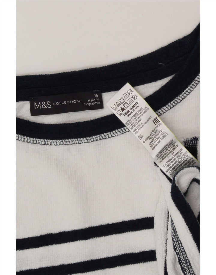 Marks & Spencer Damen-Top, langärmlig, UK-Größe 44, Größe L, weiß gestreift, Baumwolle
