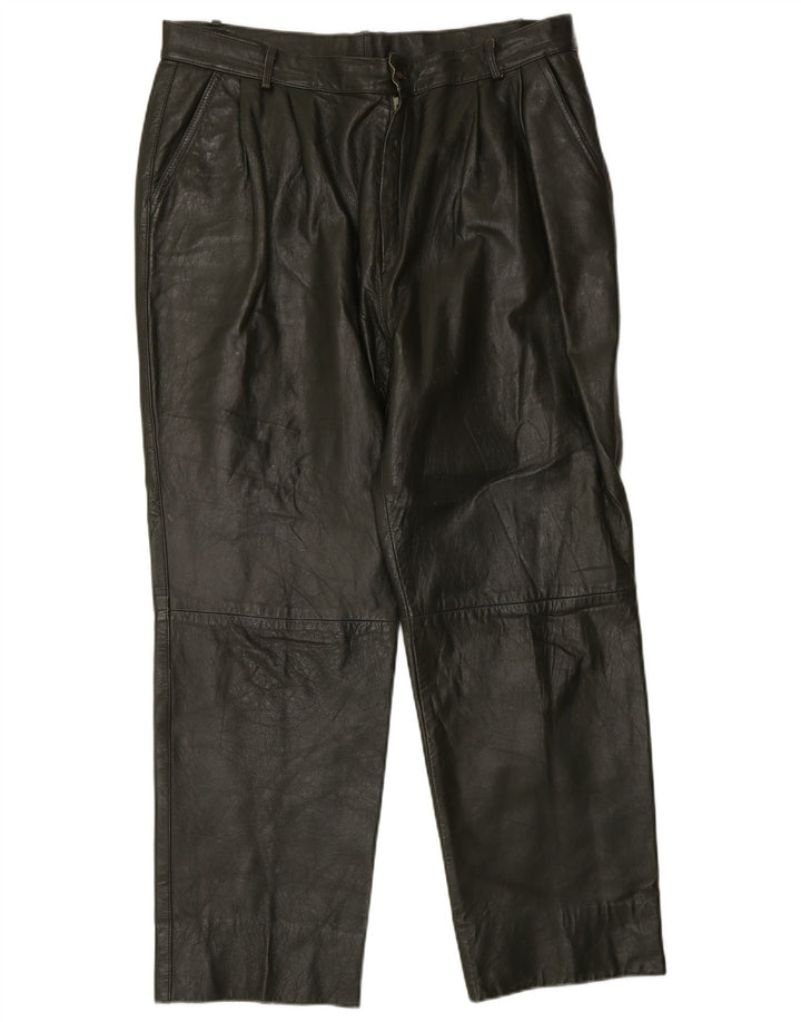 Vintage Herren-Lederhose mit Klammern, W34, L27, Khaki