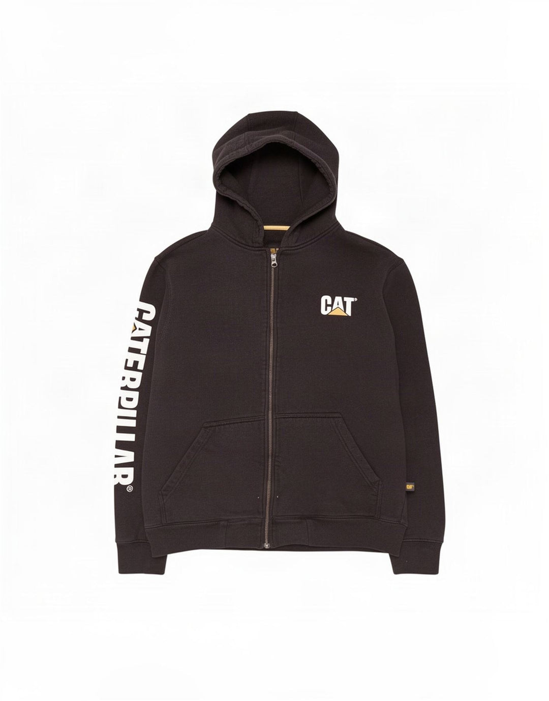 CAT Herren-Kapuzenpullover mit grafischem Reißverschluss, groß, aus schwarzer Baumwolle