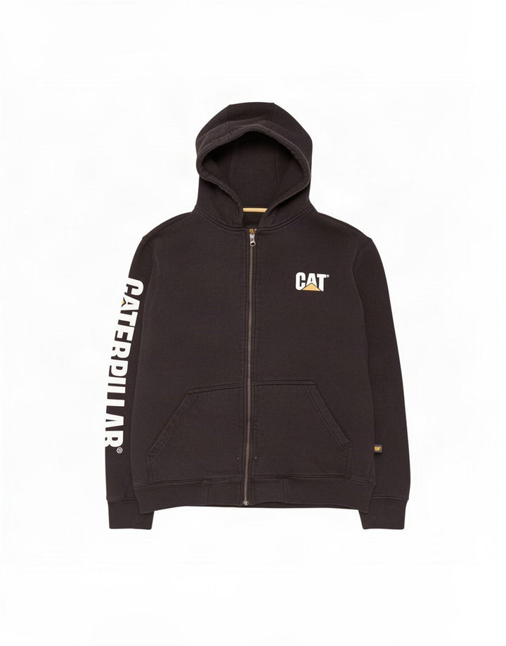 CAT Herren-Kapuzenpullover mit grafischem Reißverschluss, groß, aus schwarzer Baumwolle