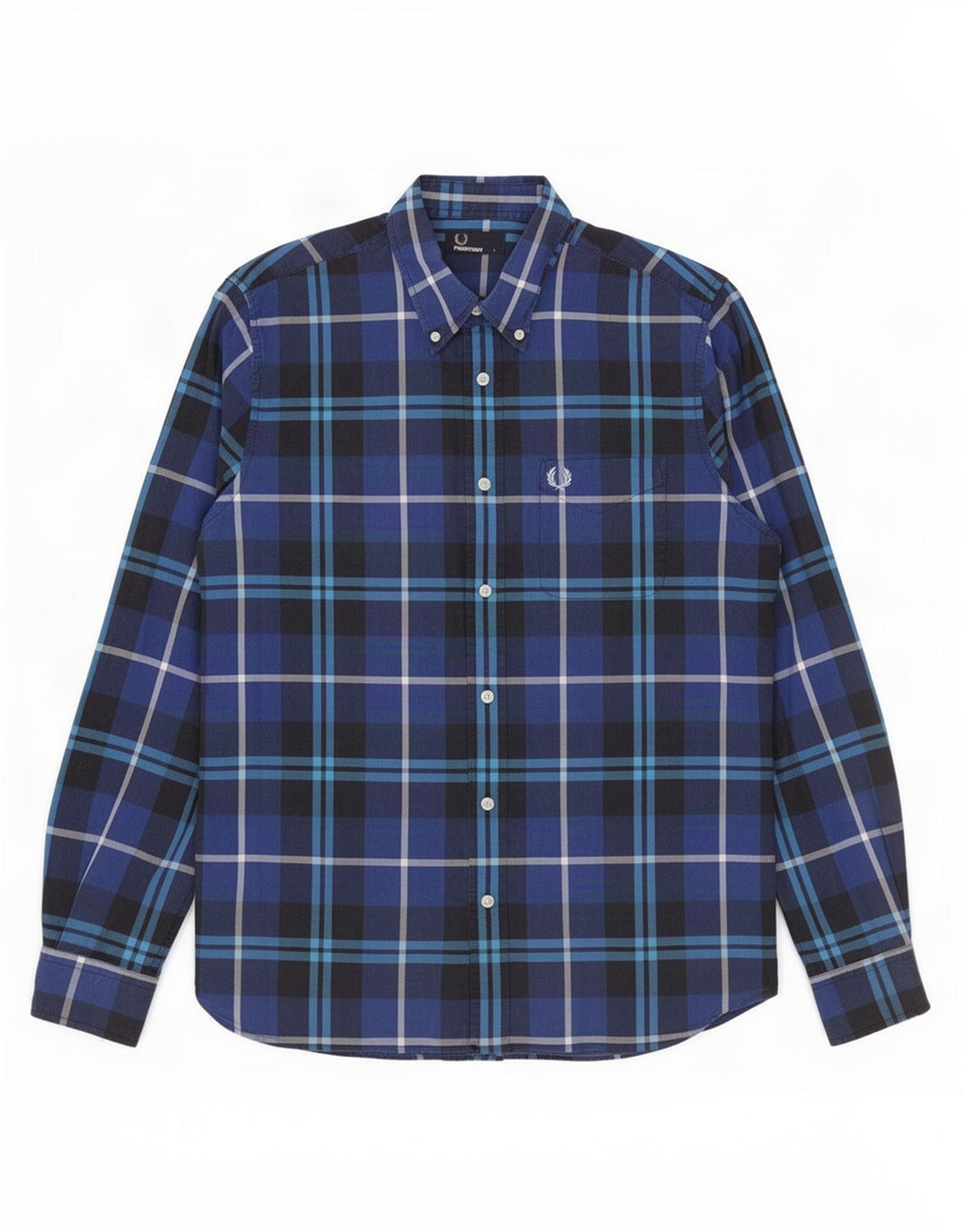 Fred Perry Herrenhemd, groß, blau kariert, Baumwolle