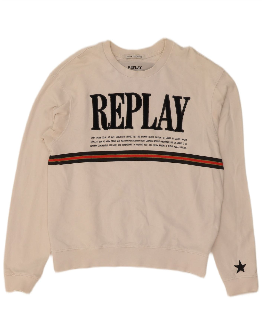 Replay Damen-Sweatshirt mit Grafik, UK 14, mittelweiße Baumwolle