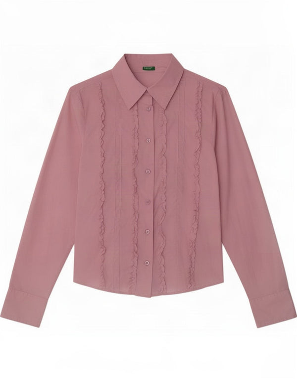 Benetton Damen-Hemd mit Rüschen vorne, UK 16, Größe L, Rosa, Baumwolle