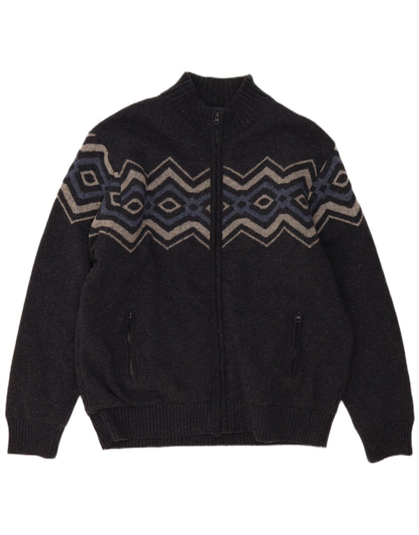 Atlas For Men Herren-Cardigan mit durchgehendem Reißverschluss, 3XL, graue, geometrische Wolle