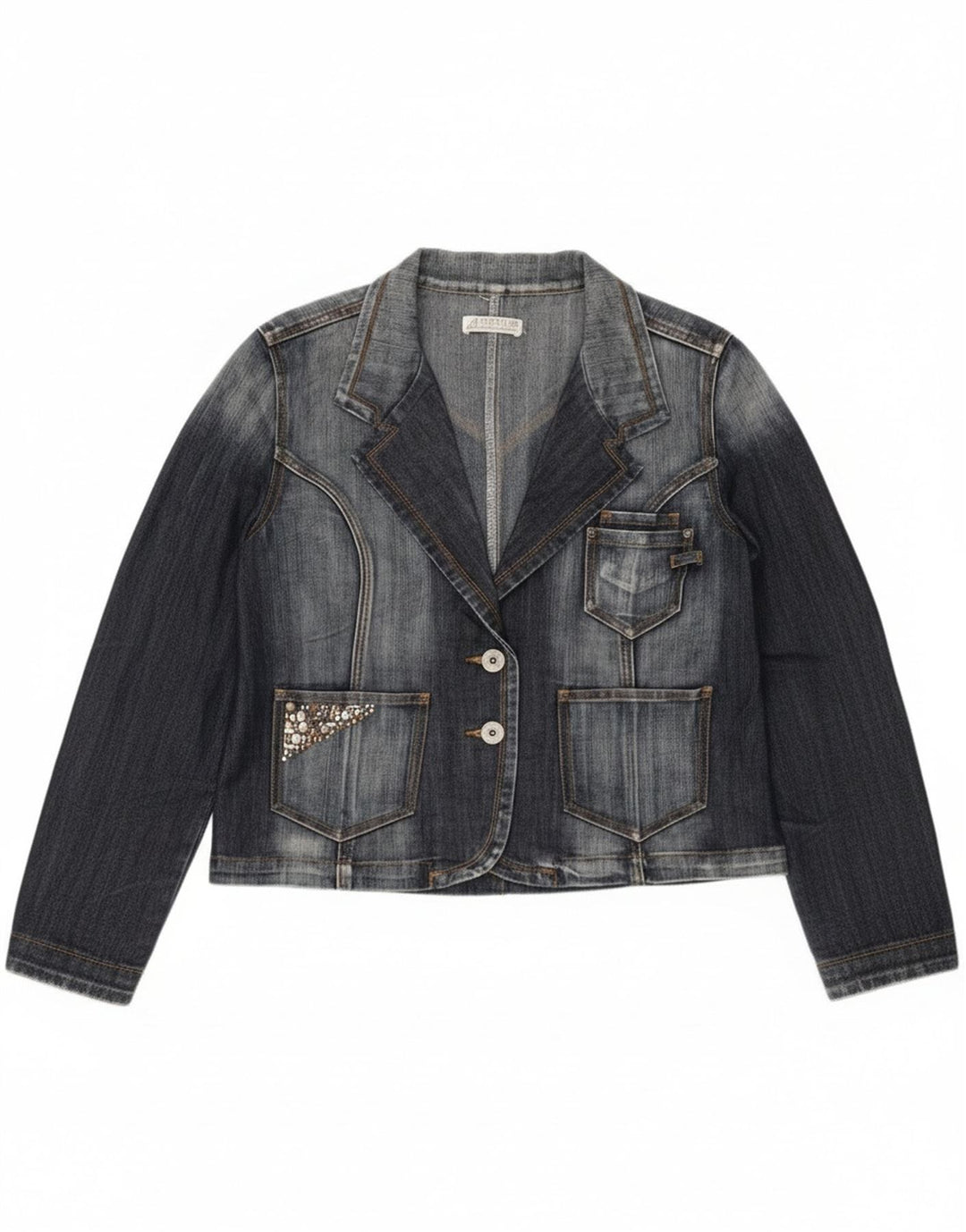 Vintage Damen 2-Knopf-Jeans-Blazer-Jacke, UK 14, mittleres Marineblau