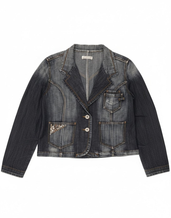 Vintage Damen 2-Knopf-Jeans-Blazer-Jacke, UK 14, mittleres Marineblau