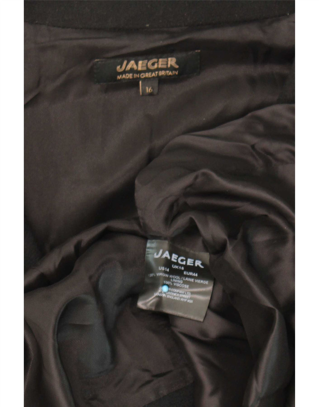 Jaeger Womens Open Overcoat UK 16 Große schwarze Wolle