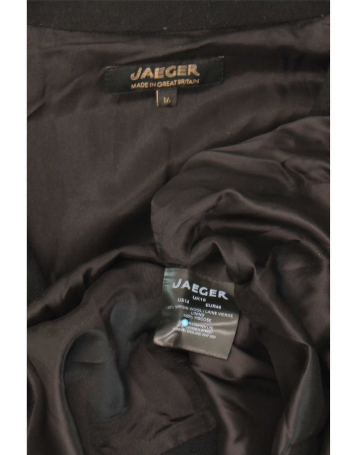 Jaeger Womens Open Overcoat UK 16 Große schwarze Wolle