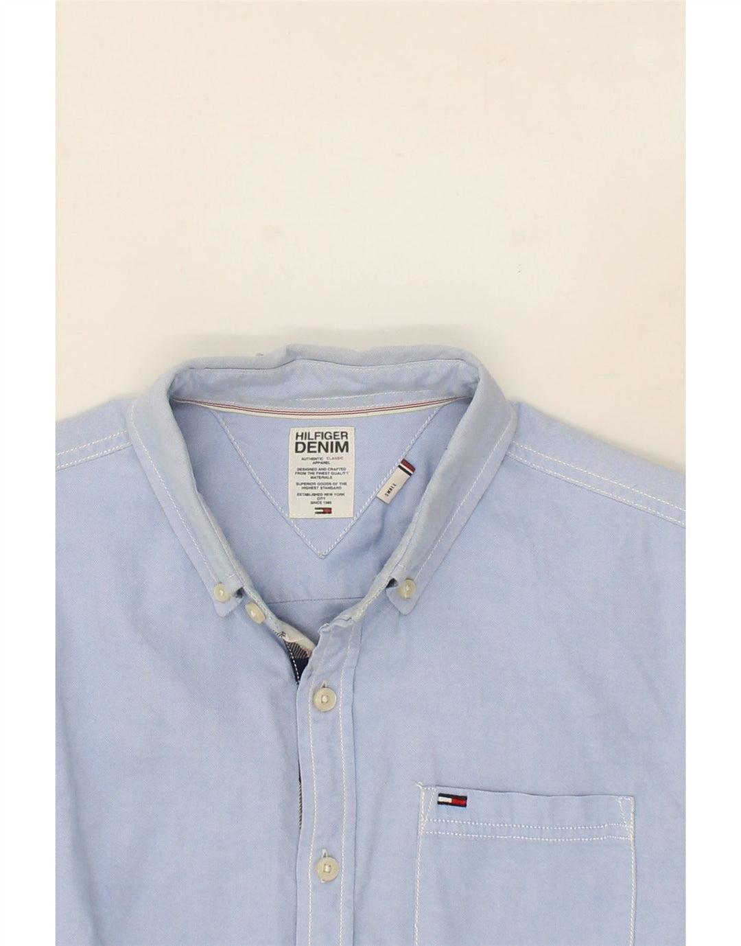 TOMMY HILFIGER Mens Shirt Small Blue Cotton Vintage Tommy Hilfiger and Second-Hand Tommy Hilfiger from Messina Hembry 
