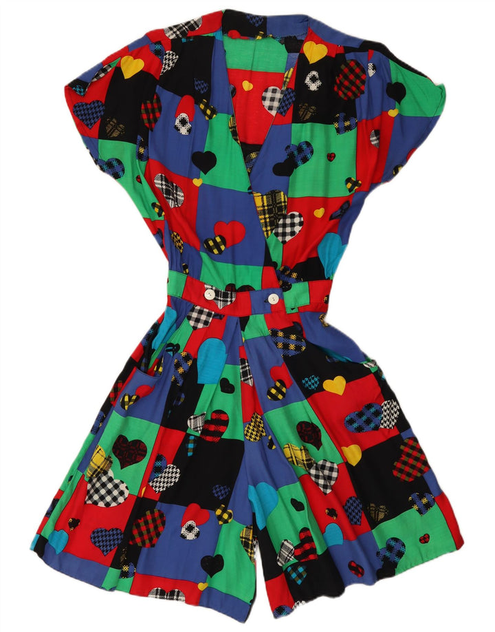Vintage Damen Playsuit UK 12 Medium Mehrfarbig Patchwork Viskose Herz