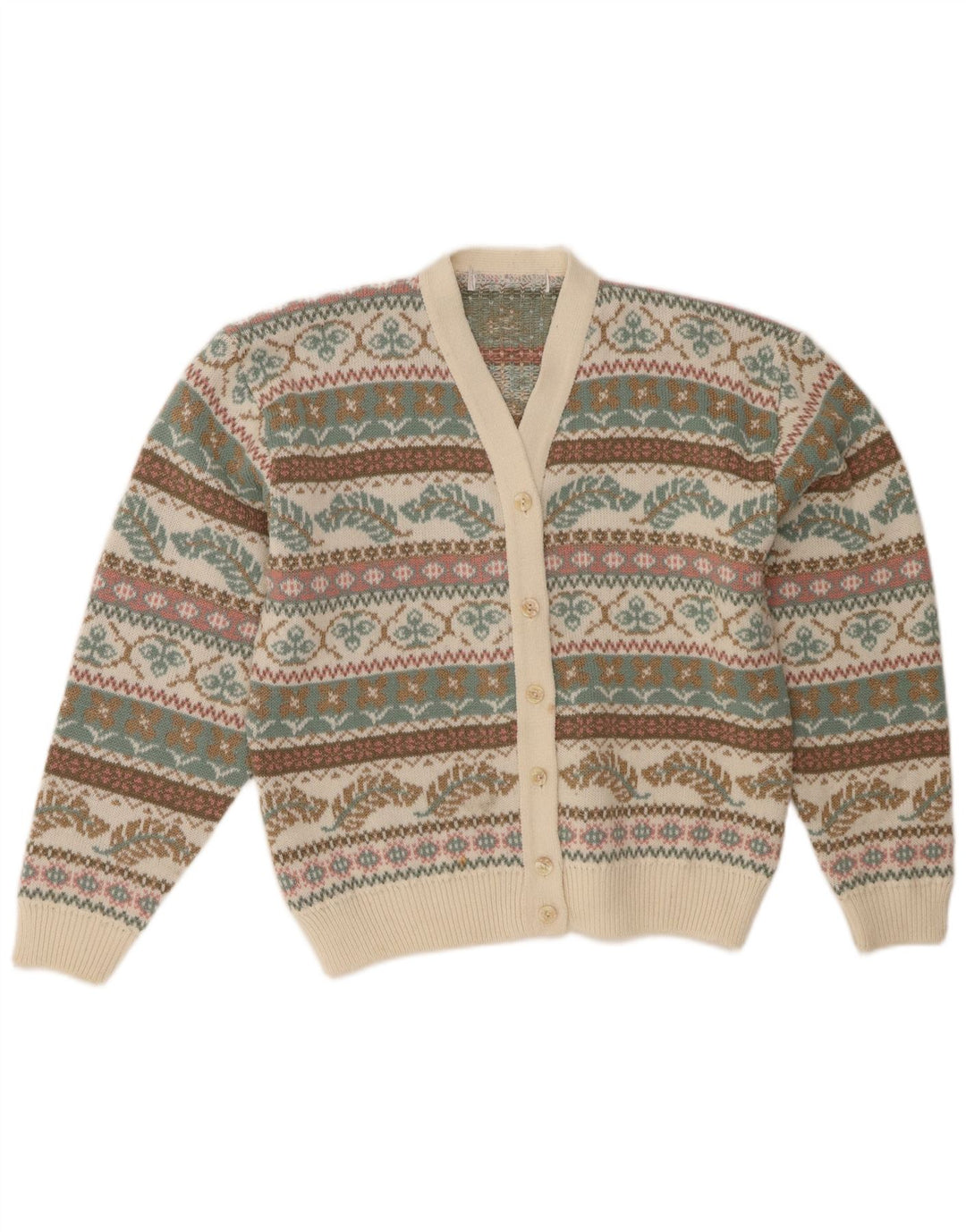 St Michael Damen-Strickjacke, UK 12/14, Mittelgrün, Fair-Isle-Acryl