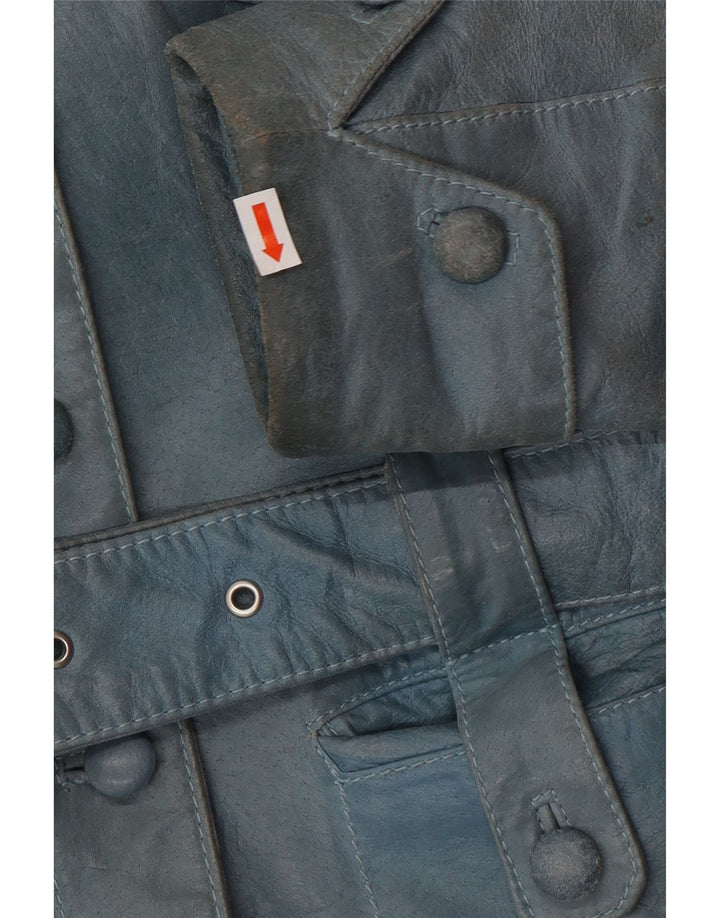 VINTAGE Damen Lederjacke UK 12 Mittelblau