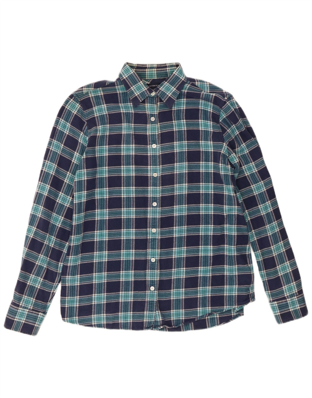 Lands End Damen-Flanellhemd, UK 14, mittelblau, kariert, Baumwolle
