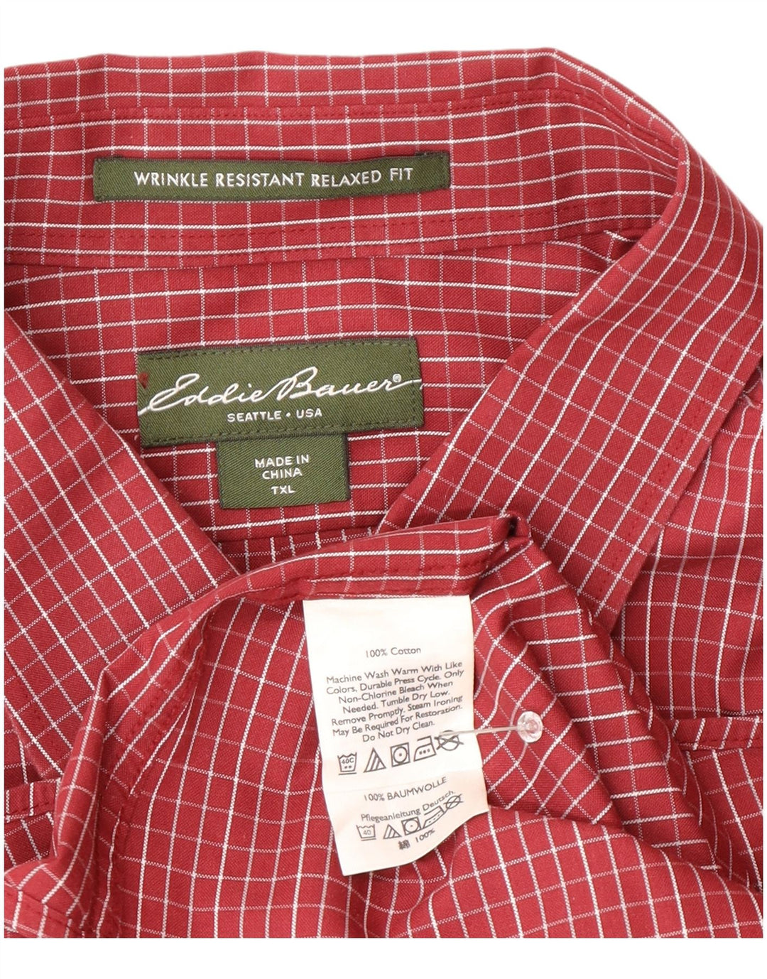Eddie Bauer Herren-Hemd, kariert, entspannte Passform, XL, Burgunderrot, kariert, Baumwolle