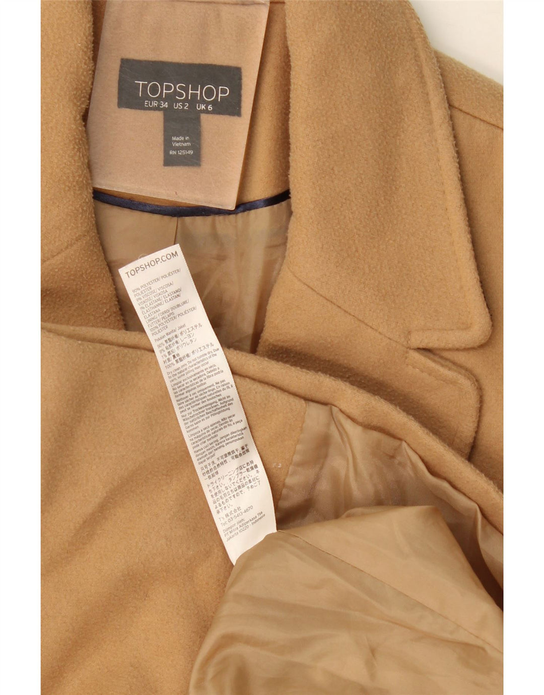 Topshop Damenmantel UK 6 XS Beige Polyester