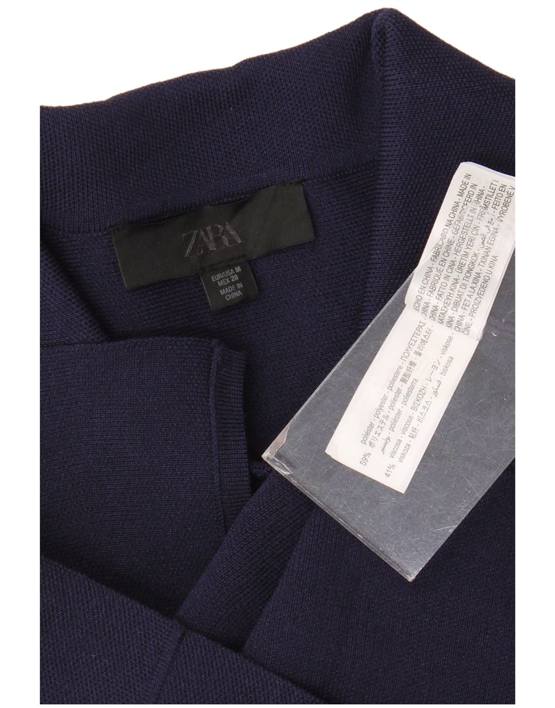 ZARA Damen Kurzarm-Hemdbluse UK 12 Medium Marineblau Polyester