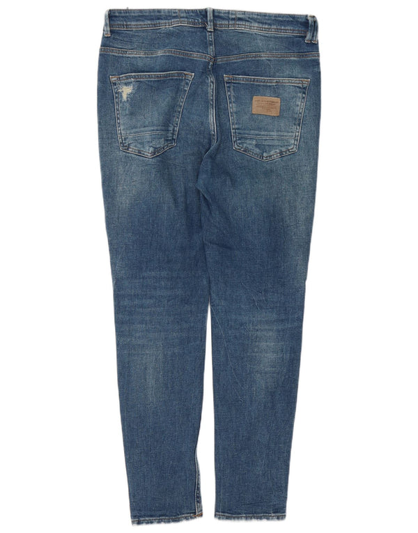 Zara Herren Distressed Tapered Jeans EU 42 Large W32 L28 Blaue Baumwolle