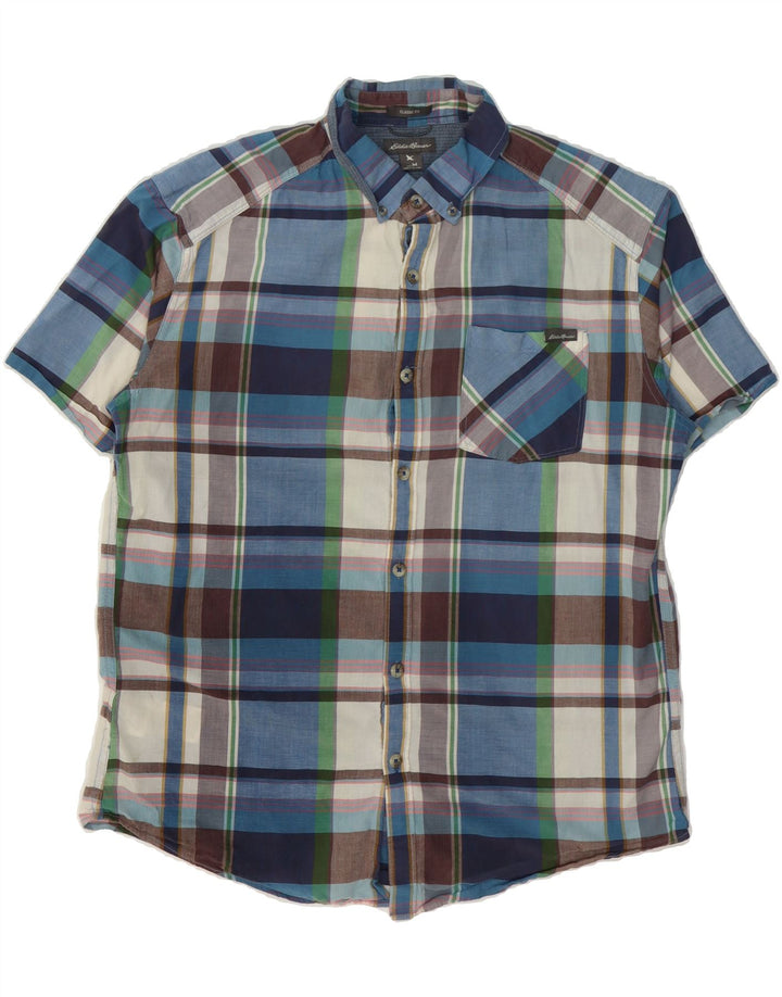 EDDIE BAUER Mens Classic Fit Shirt Medium Blue Check Cotton Vintage Eddie Bauer and Second-Hand Eddie Bauer from Messina Hembry 