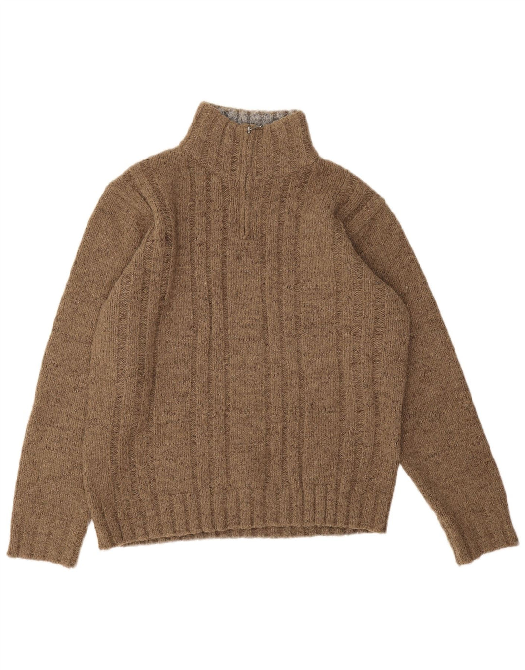 Marks & Spencer Herren-Pullover mit Reißverschluss am Hals, mittelbraunes Acryl