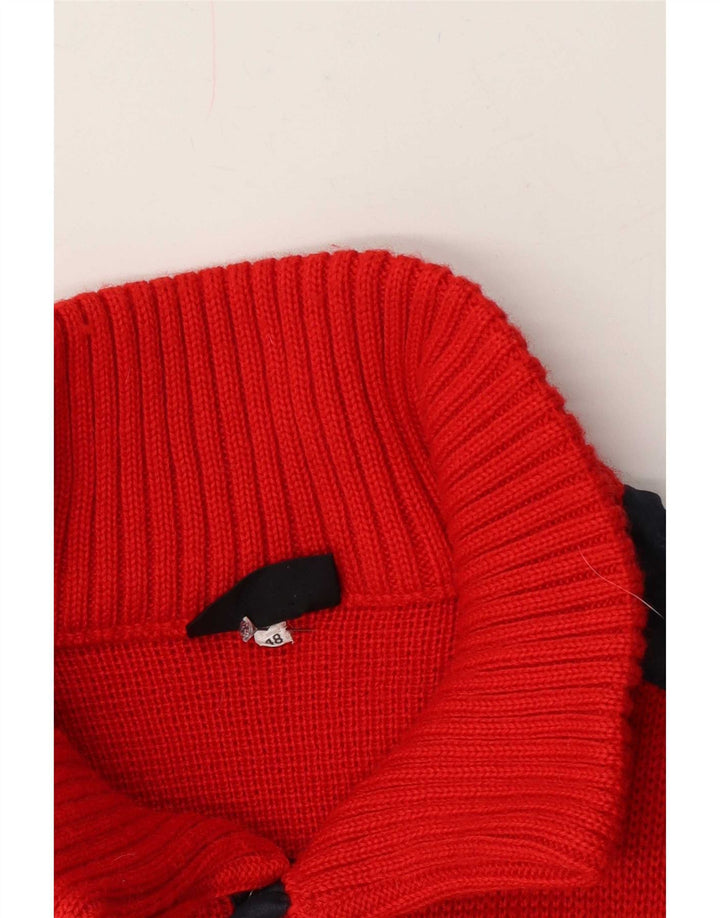 Vintage Herren-Pullover mit Knopfkragen, Größe 48, Mittelrot, Farbblock
