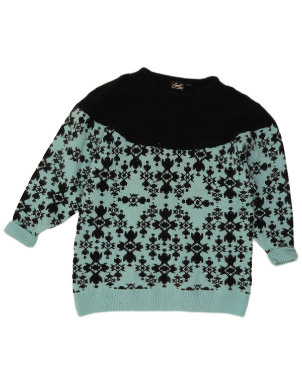 Vintage Damen Pullover mit U-Boot-Ausschnitt, UK 14/16, große blaue Fair-Isle-Wolle