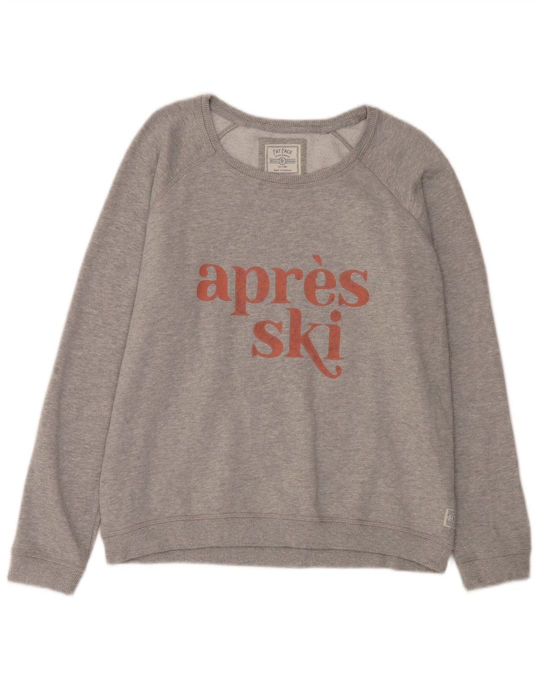 Fat Face Damen-Sweatshirt mit Grafik, UK 14, mittelgraue Baumwolle