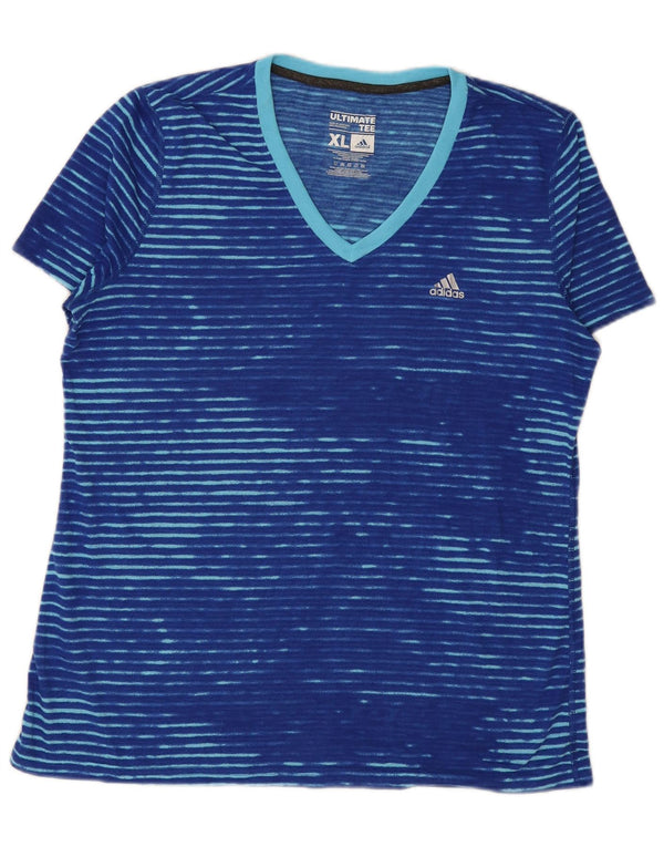 ADIDAS Damen Climalite T-Shirt Top UK 18 XL blau gestreift Polyester