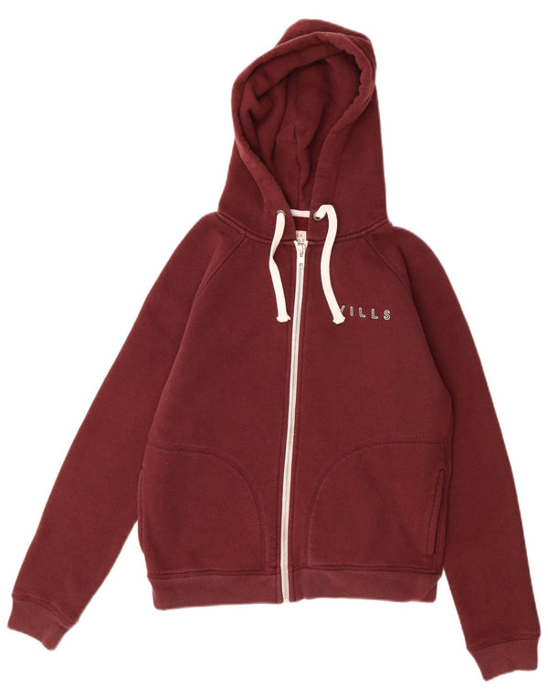 Jack Wills Damen-Kapuzenpullover mit Reißverschluss, Gr. 8, Burgunderrot, Baumwolle