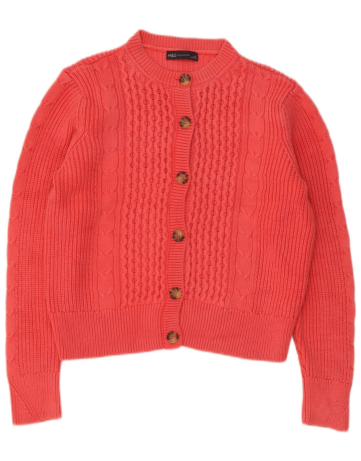 Marks & Spencer Damen Crop Cardigan Pullover UK 12 Mittelrosa Baumwolle