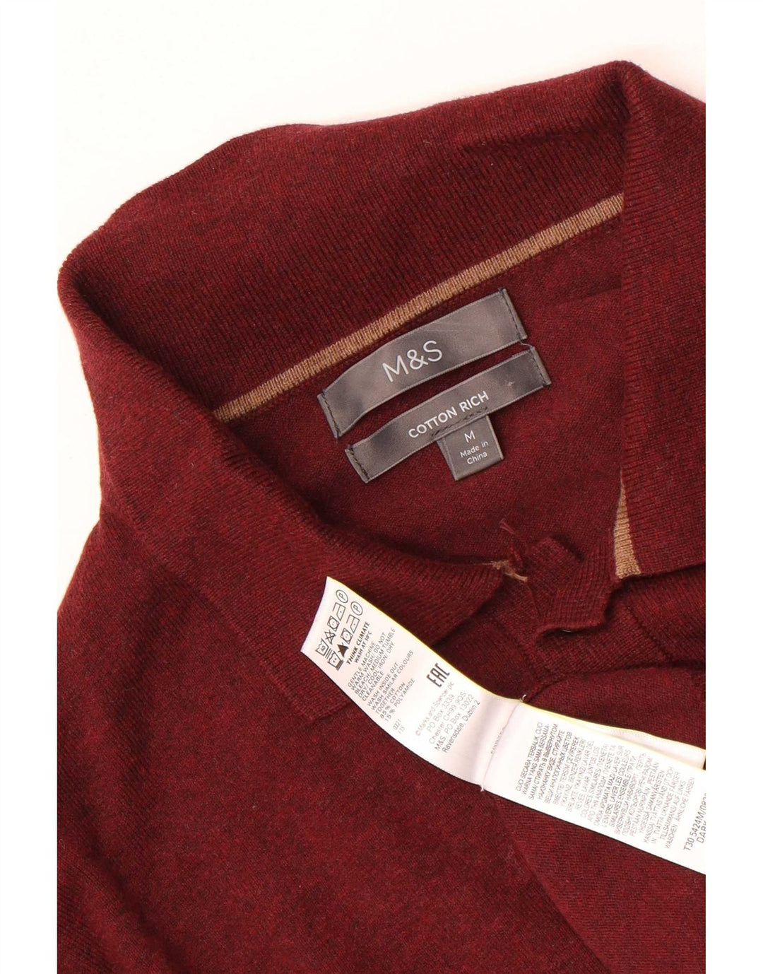 Marks & Spencer Herren-Pullover mit Polo-Ausschnitt, mittlere kastanienbraune Baumwolle